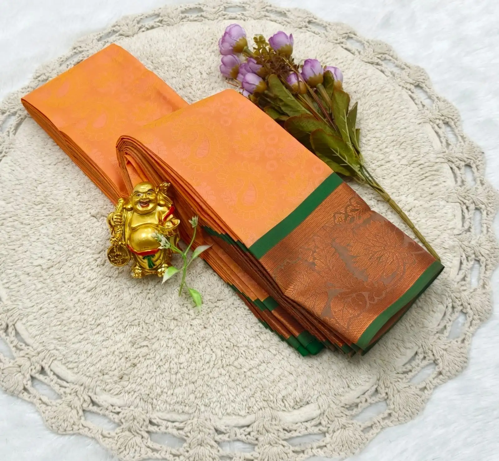 Narayana Pettai Orange Green Floral Cotton Saree